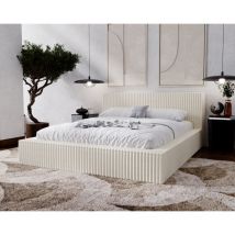 Buffy Polsterbett 160x200 cm - Doppelbett mit Bettkasten und Lattenrost, Cordstoff Beige (Vito 23)