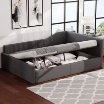 Boxbett 140x200 Cm Mit Stauraum Unter Der Liegefläche, Stoff, Grau