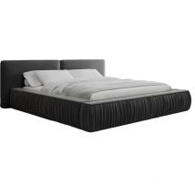Doppelbett aus Samt, gepolstertes Kopfteil, Lattenrost und Stauraumschublade, Bett 08 – 180x200 cm – Schwarz (Riviera 100)