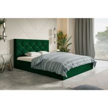 Doppelbett 180x200 Balma - Doppelbett mit Samtstoff, Polsterbett mit Bettkasten & Lattenrost - goldene Accessoires an der Kopfstütze (Grün - Kronos