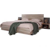 QHJ - Doppelbett Holzbett Bettanlage 160 x 200 cm mit 2 Nachtkommoden Modernes Bett inkl. 2 Nachttischen Schlafzimmer Komplett-205.5x235x76.5