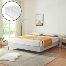 [en.casa] - Cama doble Lilla con colchón 180x200 cm Textil - Gris claro