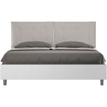 Doppelbett mit Stauraum, Doppellift, 160x200 cm, weißes Eschenholz, taubengraue Kunstlederkissen, Egos Annalisa