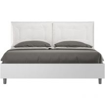 Doppelbett mit Stauraum, Doppellift, 160x200 cm, weißes Eschenholz, weiße Kunstlederkissen, Egos Annalisa