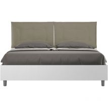 Doppelbett mit Stauraum, Doppellift, 160x200 cm, weißes Eschenholz, cappuccinofarbene Kunstlederkissen, Egos Annalisa