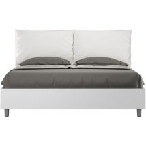 Ityhome - Doppelbett mit Stauraum, Doppellift, 160x200 cm, weißes Eschenholz, weiße Kunstlederkissen, Egos Antea