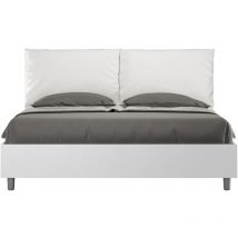 Doppelbett mit Stauraum, Doppellift, 160x190 cm, weißes Eschenholz, weiße Kunstlederkissen, Egos Antea