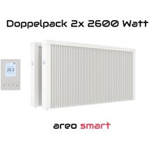 Elektroheizung Doppelpack 2x 2600 Watt Flächenspeicherheizung Areo Smart - Digitales Thermostat Mit Lcd-display - Option Zur Appsteuerung Von Evarmo
