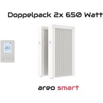Evarmo - Elektroheizung Doppelpack 2x 650 Watt Flächenspeicherheizung areo smart - digitales Thermostat mit LCD-Display - Option zur Appsteuerung von