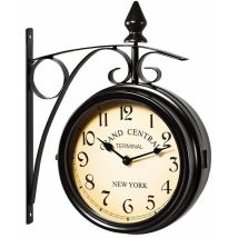 Doppelseitige Bahnhofsuhr, 29 X 9,5 X 32,5 Cm, Retro-vintage-quarz-wanduhr Mit 2 Zifferblättern, Bahnhofsmotiv, Schwarz