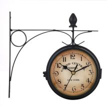 Doppelseitige Retro-Bahnhofsuhr, wasserdichte Wanduhr, Zifferblatt mit doppelseitiger Pendelhalterung für drinnen und draußen, Zuhause, Terrasse,
