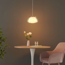 Kosilum Hängeleuchte Lomelia – modernes Design – doppelter Glasschirm – goldfarbener Sockel – E27 – höhenverstellbar