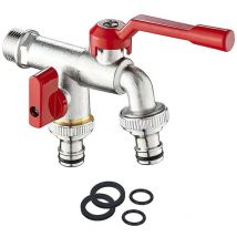 Doppelter Gartenhahn, 3/4 Zoll Messing-wasserhahn, Wandmontage, Außenhahn Mit 2 X 3/4 Zoll Auslass Für Garten, Waschmaschine, Regentonne Rost- Und 