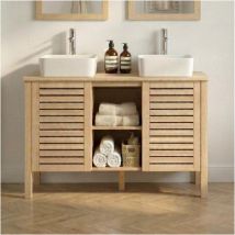 Doppelwaschtisch 120cm Eiche Und Chromarmatur Talix