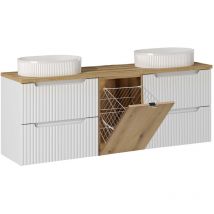 Petits-meubles - Doppelwaschtisch 160cm Riva mit 4 Schubladen, Weiß und Holzoptik