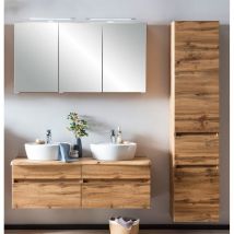 Lomadox - Doppelwaschtisch Set in Wotan Eiche Nb. mit Baumkante VIDAGO-03 inkl. led Aufbauleuchte, b/h/t: ca. 176/200/52 cm