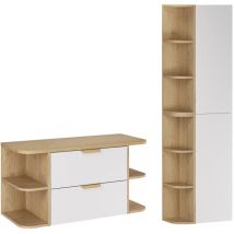 Doppelwaschtisch Und Hängesäule 100.4cm Oria Mit 2 Schubladen, Weiß