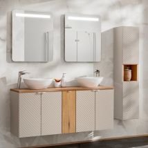 Petits-meubles - Doppelwaschtisch und Hängesäule 140cm Manoa, Kaschmir - Holzoptik