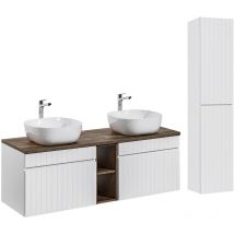 Petits-meubles - Doppelwaschtisch und Hängesäule 140cm Zelie mit 2 Schubladen, Weiß