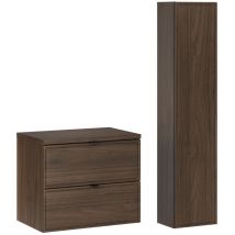 Doppelwaschtisch Und Hängesäule 60cm Elias Mit 2 Schubladen, Holzoptik