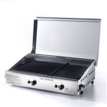 Ompagrill - griglia a gas plancha doppia con coperchio in ghisa rigata a gpl/metano, 71,5x44x24 cm