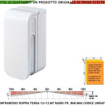 Securvera - Doppio Sensore Infrarosso a Tenda da Esterno Rilevatore di Movimento Copertura 12+12 Metri Lineari IP55 Ricetrasmissione Frequenza 868