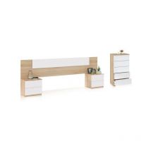 Duehome - Dormitorio Akari 5C Blanco Artik (Blanco Mate) - Roble Canadian (ancho) x 95cm (alto)