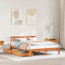 Double Bed Frame,Bed Frame with Drawers without Mattress Wax Brown 160x200 cm VSVS32743