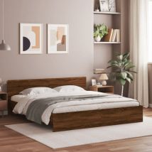 Double bed,Adult bed,Bed Frame with led without Mattress Brown Oak 200x200 cm VSVS908442