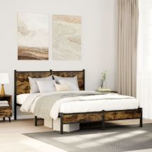 Double bed,Adult bed,Metal Bed Frame without Mattress Smoked Oak 137x190 cm VSVS329407