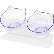 Xuigort - Double Cat Dog Bowls Elevated Cat Food Water Bowls with Raised Stand 15° Tilted Raised Pet Feeder Bowl for Cats(White)Black and transparent