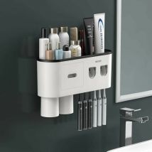 Double Distributeur Automatique de Dentifrice avec Support de Brosse Dents, Grand Organiseur de Rangement avec 6 emplacements pour Brosse à Dents,