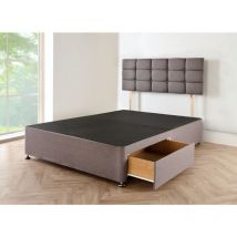 Sr Living Ltd - Double Grey Linen Look Divan Bed Base-Matching Designer Headboard-Storage Drawers (4FT6 Double-No Drawers)