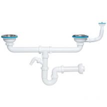 Aniplast - 115mm Double Kitchen Sink Drain Waste P-Trap With Overflow