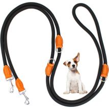 Tigrezy - Double Leash for Small and Medium Dogs - Adjustable - 2.1 m - with 2 Carabiners - Multifunctional Training Leash - 2.1 m Long x 1 cm - Black