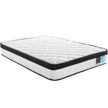 4ft6 Double Bed Mattress Memory Foam and Spring Mattress, 135x190x28.5cm, White - Yaheetech