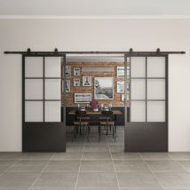 Double porte coulissante 176 x 203 cm porte intérieure en verre, décor industriel Loft noir porte verrière