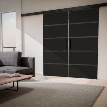 Double porte coulissante 180 x 203 cm porte intérieure, large bandes sablées anthracite - Poignée barre
