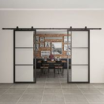 Schulte - Double porte coulissante 176 x 203 cm porte intérieure en verre, décor Loftstyle noir porte verrière