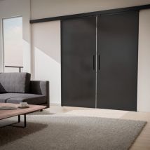 Double porte coulissante intérieure - 180 x 203 cm - verre opaque anthracite - 2 vantaux Schulte Poignée barre