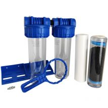 Toodo - Double Porte Filtre à Eau 9 pouces 3/4 avec Cartouche 20μm Raccord 1 pouces - 26/34 Filtre Domestique Fabriqué en France