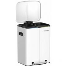 Poubelle de Cuisine 2 x 20L, Poubelle à 2 Compartiments, Pédale en Métal, Seaux Intérieurs en Plastique, Couvercles à Fermeture en Douceur, Poignées,