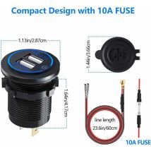 Keyoung - Double Prise de Chargeur usb, Double Prise de Courant de Chargeur de Voiture usb 5V / 4.2A avec Interrupteur pour Voiture 12V / 24V,