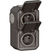Double prise de courant verticale avec volet Plexo complet saillie anthracite LEGRAND 070065