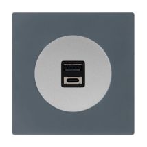 Double prise usb 2,6a a/c alu glossy dom + plaque simple blue grey Fontini