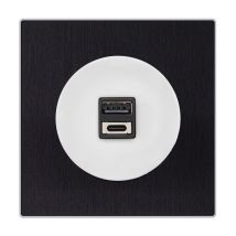 Fontini - Double prise usb 2,6a a/c blanc glossy dom + plaque simple métallisé anthracite