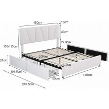 Double Size Polster Plattform Bett mit vier Schubladen auf zwei Seiten,Verstellbares Kopfteil,Beige(140x200cm)