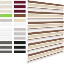 Store Enrouleur Double 55 x 150 Cm - Couleur Blanc-Beige-Marron - Klemmfix - Sans Perçage - Avec Supports De Serrage - Pare-Soleil- Matériel De