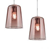 Top-light - Double suspension top light shaded 1164cr s2 e27 led plafonnier moderne en verre coloré, couleur cuivre