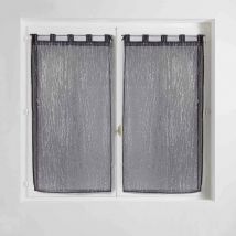 Coppia di tende dritte con passanti, in voile, color sabbia, con applicazioni filiane color antracite, 2 pezzi, 90 x 120 cm - Douceur D'intérieur